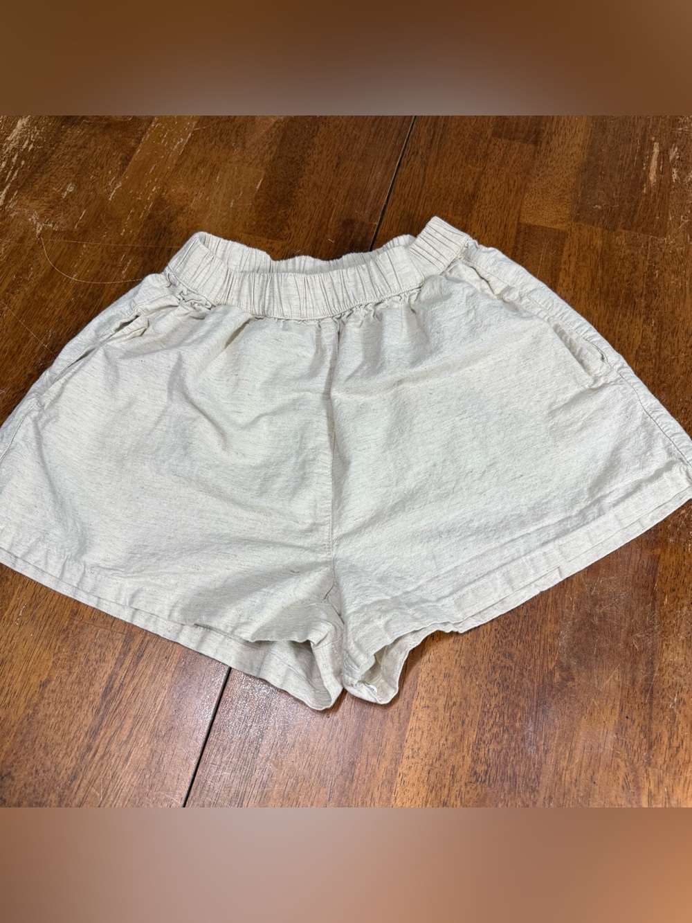 Lulus Linen Blend Pull On Shorts Medium Cream High Rise Elastic Waist Pockets